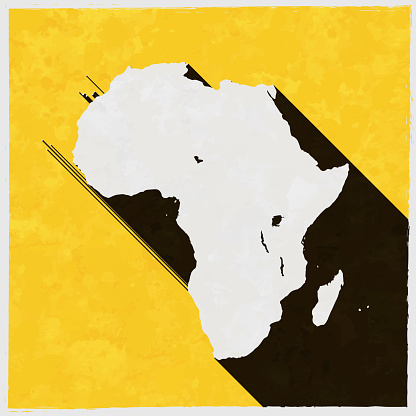 Map of Africa in a trendy vintage style. Beautiful retro illustration with old textured yellow paper and a black long shadow (colors used: yellow, white and black). Vector Illustration (EPS10, well layered and grouped). Easy to edit, manipulate, resize or colorize. Vector and Jpeg file of different sizes.