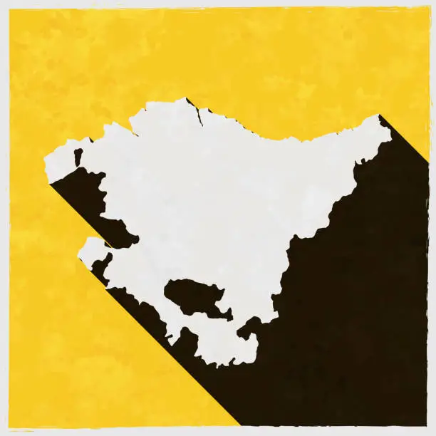 Vector illustration of Basque Country map with long shadow on textured yellow background