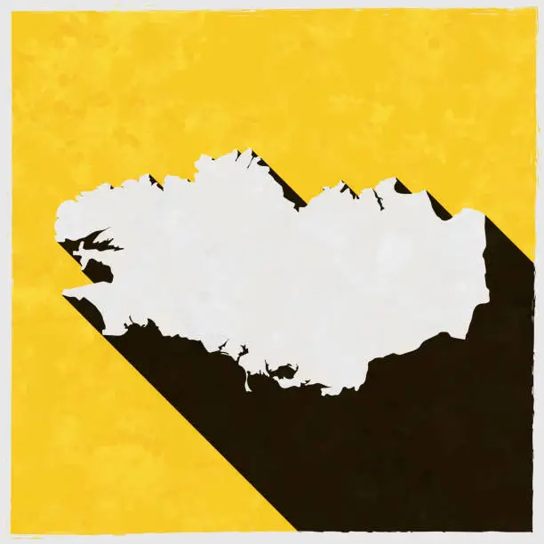 Vector illustration of Brittany map with long shadow on textured yellow background