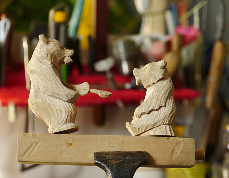 bear mechanical wooden carved toy