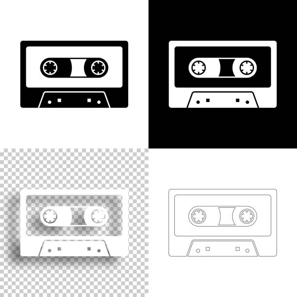 Cassette tape. Icon for design. Blank, white and black backgrounds - Line icon Icon of "Cassette tape" for your own design. Four icons with editable stroke included in the bundle: - One black icon on a white background. - One blank icon on a black background. - One white icon with shadow on a blank background (for easy change background or texture). - One line icon with only a thin black outline (in a line art style). The layers are named to facilitate your customization. Vector Illustration (EPS10, well layered and grouped). Easy to edit, manipulate, resize or colorize. Vector and Jpeg file of different sizes. audio cassette illustrations stock illustrations