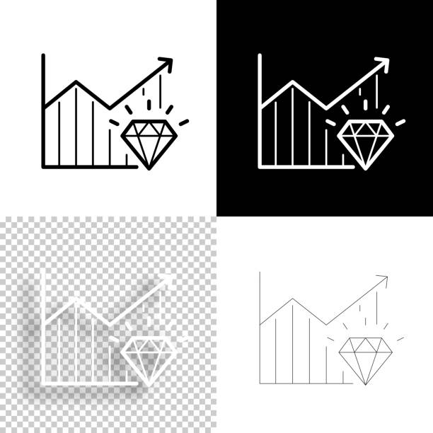 wachsende grafik mit diamant. icon für design. leere, weiße und schwarze hintergründe - liniensymbol - diamantschmuck grafiken stock-grafiken, -clipart, -cartoons und -symbole
