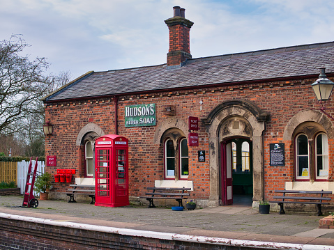 Hadlow Road Railway Station in Wirral, England, UK. Now a Grade 2 listed heritage museum which has been restored to look as the station did when it was closed in 1956.