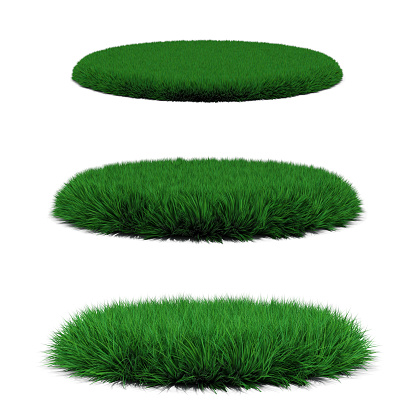 3 different grass podium on white background - 3D rendering