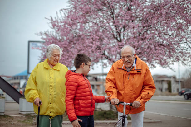 Old people walking in the spring