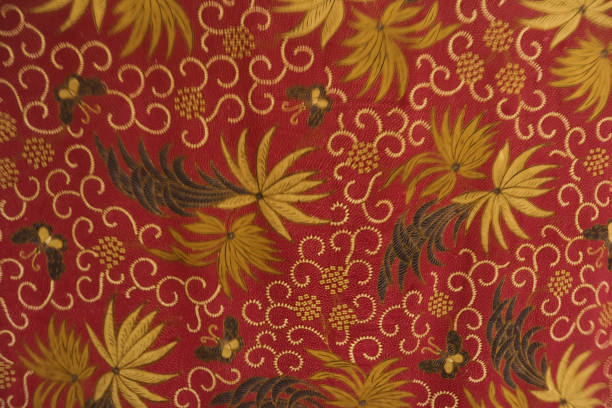 istock Background. Fabric with image of a yellow banana tree on a red background, suitable for background 1389270026