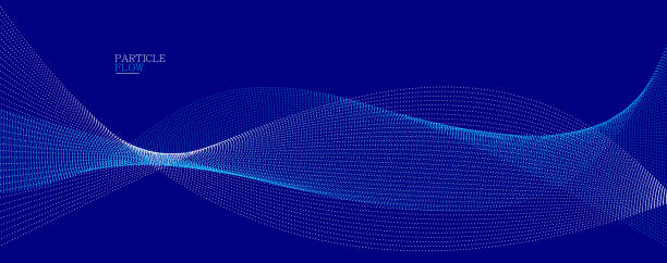 синие точки в движении темный векторный абстрактный фон, массив частиц волнистого потока, кривые линии точек в движении, технология и научн - sparse colored background power dark stock illustrations