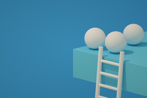 3d rendering spheres and staircase, teamwork leadership ladder of success.