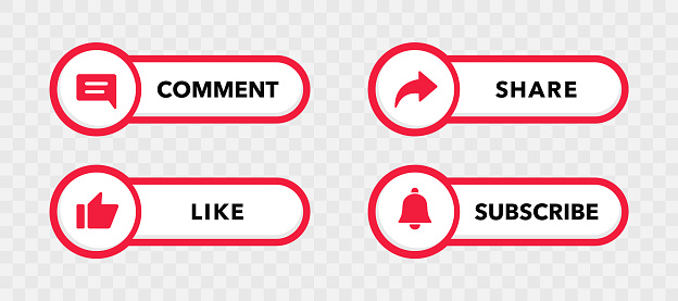 Icon set for channel and social networks. Like, Comment, Share, and Subscribe Button. Collection of subscription buttons in icon shape for channel, blog, social media. Vector illustration. EPS 10