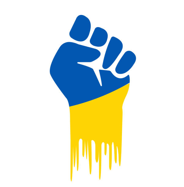 ilustraciones, imágenes clip art, dibujos animados e iconos de stock de puño pintado en la bandera ucraniana - ukraine war