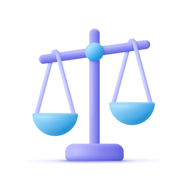 scales of justice. balance and justice, law concept. 3d vector icon. cartoon minimal style. - tartı illüstrasyonlar stock illustrations