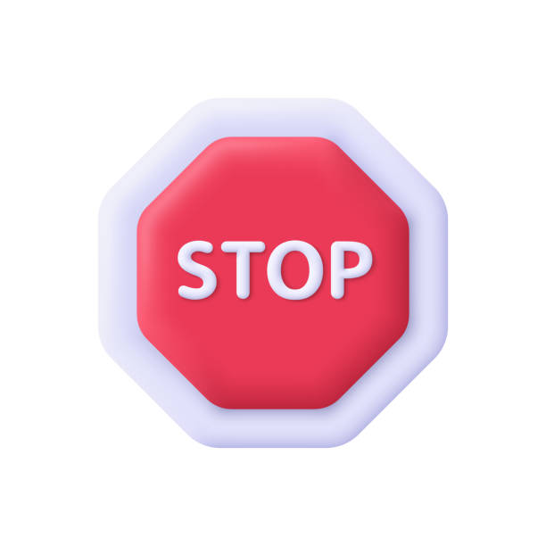 Stop traffic sign,traffic regulatory warning stop symbol. Warning signage octagon. 3d vector icon. Cartoon minimal style. Stop traffic sign,traffic regulatory warning stop symbol. Warning signage octagon. 3d vector icon. Cartoon minimal style. personal land vehicle stock illustrations