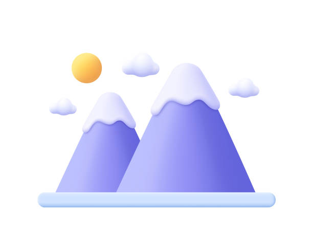 Landscape with mountains, sun and clouds. Environmental concept. 3d vector icon. Cartoon minimal style. Landscape with mountains, sun and clouds. Environmental concept. 3d vector icon. Cartoon minimal style. mountain peak clouds stock illustrations