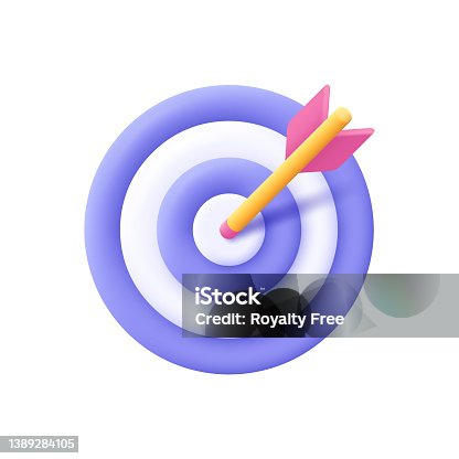 istock Dart arrow hit the center of target. Business finance target, goal of success, target achievement concept. 3d vector icon. Cartoon minimal style. 1389284105