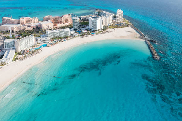 hotel zone in Cancun, Quintana Roo, Mexico, sunny day stock photo