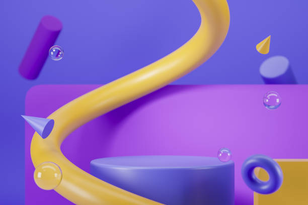 istock Blue podium with abstract shapes. Mockup 1389286147