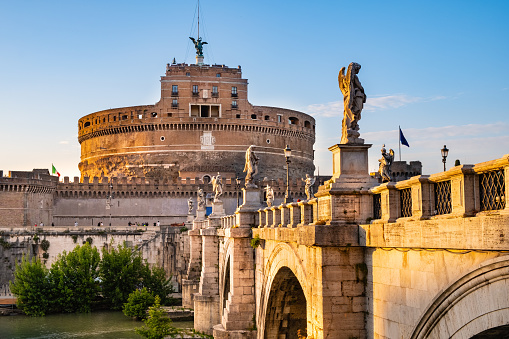 Rome, Italy - December 2019: View on St Peter's Basilica, taken from Ponte Umberto I.