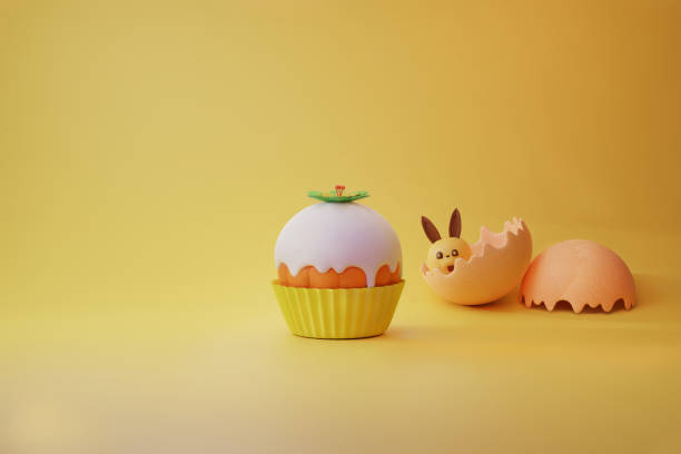 istock Easter egg Cupcake with a cute bunny in spring summer concept 3d illustration 1389289907
