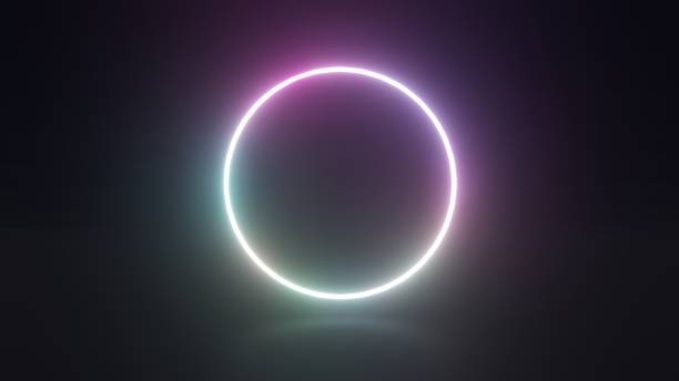 istock Gradient neon circle set Glowing border isolated on a dark background with shadow. Colorful night fantasy 1389290495