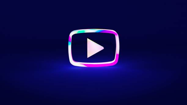 istock Gradient neon Youtube logo border isolated on a dark background with Blue shadow. Colorful night fantasy 3d render illustration Image 1389290498