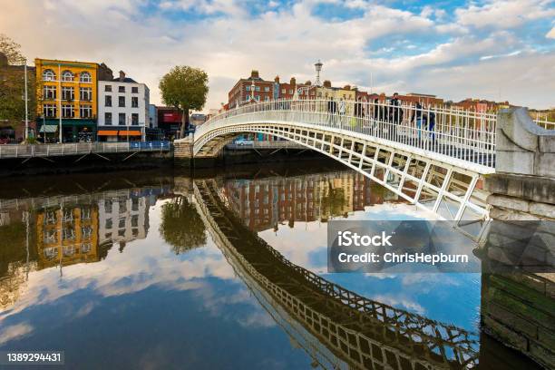 Hapenny Bridge River Liffey Dublin Ireland Stock Photo - Download Image Now - Dublin - Republic of Ireland, Ireland, Ha'penny Bridge