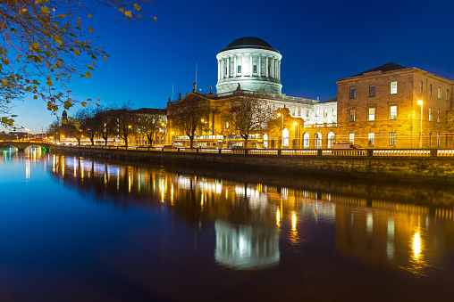 Wide angle view of The Four Courts building in Dublin, Republic of Ireland, Europe
