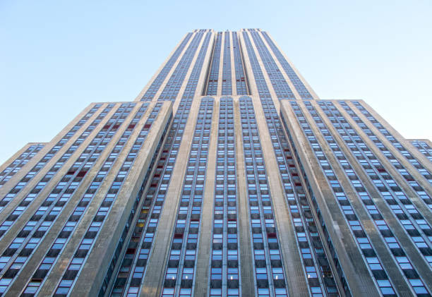 Facade of the Empire State Building on Fifth Avenue stock photo