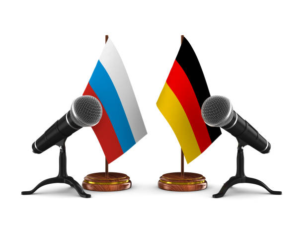istock Relationship between Germany and Russia on white background. Isolated 3D illustration 1389303754