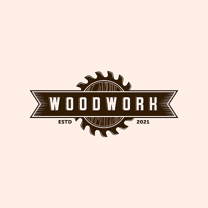 Woodwork Vector Illustration Logo Design. Woodwork Logo Template for Wood Master, Sawmill and Carpentry Service. Wood and Saw Logo Concept Inspiration