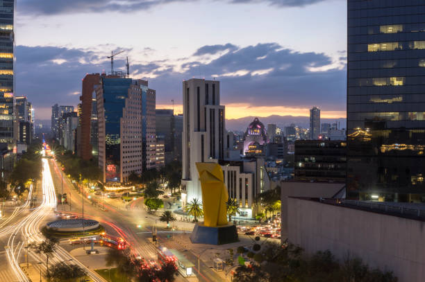 Paseo de la Reforma Avenue in Ciudad de México, CDMX, Mexico, view from the top of a building at dusk stock photo