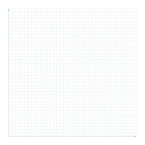 Vector illustration of Vector illustration blue plotting graph paper grid isolated on white background. Grid square graph line texture. Millimeter graph paper grid template. Cartesian coordinate system with blue x axis and y axis.