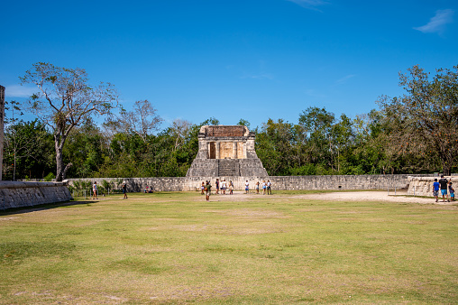 Piste, Mexico - March 25, 2022: Details of the The Great Ball Court at Chichen Itza.