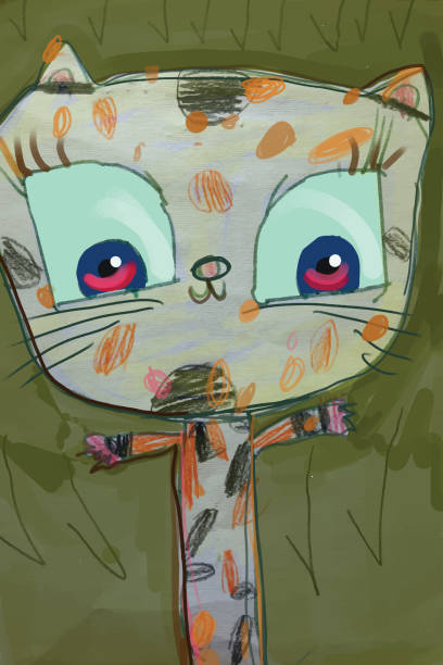 istock Children's drawing of tri-color kitty 1389313004