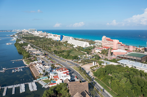 Nichupté in Cancun, Quintana Roo, Mexico, sunny day, aerial view