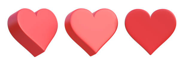 set of flat red hearts isolated on white background - valentine imagens e fotografias de stock