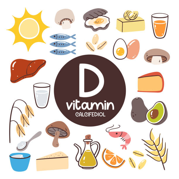 illustrations, cliparts, dessins animés et icônes de ingrédients alimentaires à base de vitamine d. calcifédiol - oeuf aliment de base