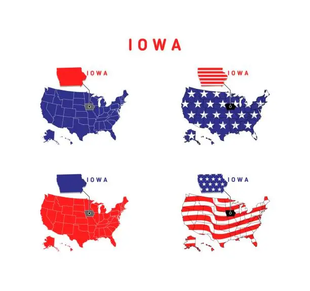 Vector illustration of Iowa map with usa flag design illustration vector eps format , suitable for your design needs, logo, illustration, animation, etc.