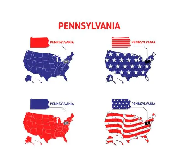 Vector illustration of Pennsylvania map with usa flag design illustration vector eps format , suitable for your design needs, logo, illustration, animation, etc.