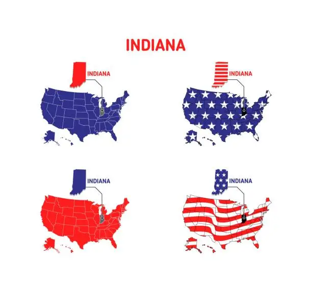 Vector illustration of Indiana map usa map with usa flag design illustration vector eps format , suitable for your design needs, logo, illustration, animation, etc.