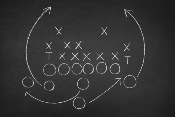 Football game plan on blackboard