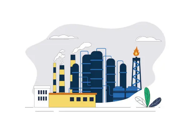 Vector illustration of Crude oil processing plant.