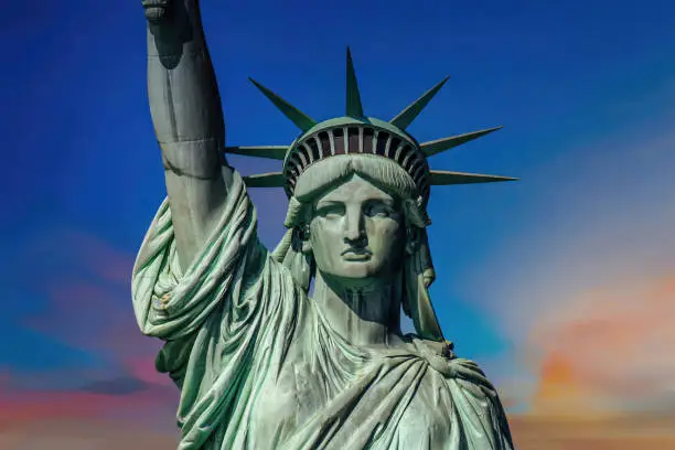 The Statue of Liberty (Liberty Enlightening the World; French: La Liberté éclairant le monde) is a colossal neoclassical sculpture on Liberty Island in New York Harbor in New York City, U.S.A