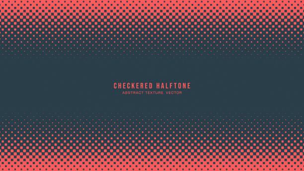 Halftone Checkered Pattern Vector Rounded Square Dots Frame Abstract Background Halftone Checkered Pattern Vector Rounded Square Dots Horizontal Frame Red Blue Abstract Background. Chequered Faded Particles Subtle Pop Art Texture. Half Tone Contrast Graphic Minimalist Wallpaper red frame stock illustrations