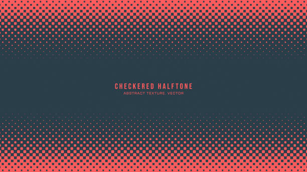 Halftone Checkered Pattern Vector Rounded Square Dots Frame Abstract Background Halftone Checkered Pattern Vector Rounded Square Dots Horizontal Frame Red Blue Abstract Background. Chequered Faded Particles Subtle Pop Art Texture. Half Tone Contrast Graphic Minimalist Wallpaper bleached stock illustrations