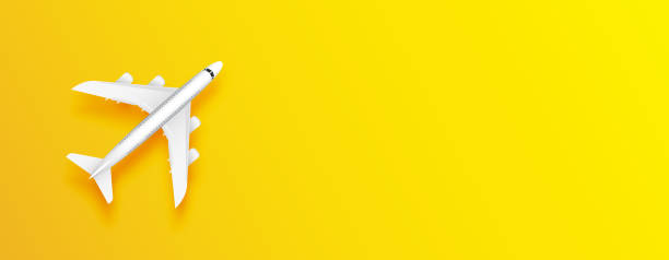 istock Travel banner, Airplane on yellow background, vector illustration 1389328186