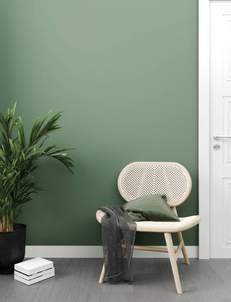 istock Scandinavian minimalist interior background, green wall mockup, 3d rendering 1389328241