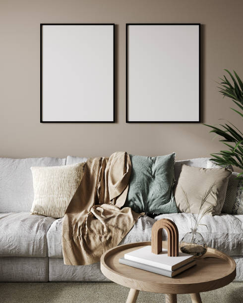 istock Mockup frame in home interior background, room in natural pastel colors, 3d render 1389328715