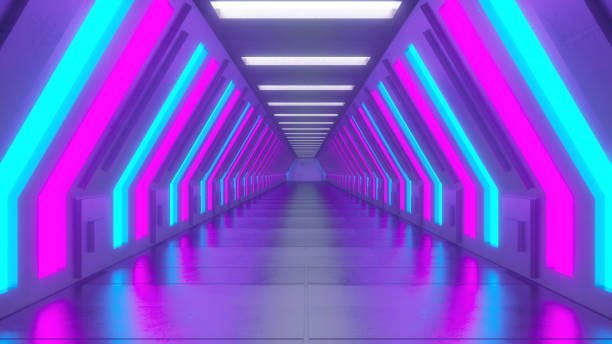 istock 3d render. Futuristic hallway. Concept of modern architecture and interior spaceship 1389328881