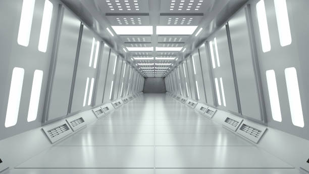 istock 3d render. Futuristic hallway. Concept of modern architecture and interior spaceship 1389328891