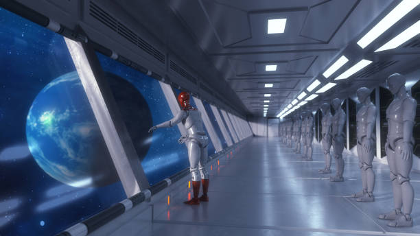 istock 3d render. Futuristic hallway. Concept of modern architecture and interior spaceship 1389329474